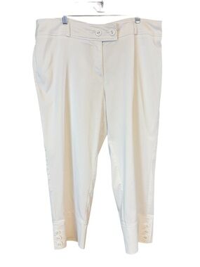 Multiples Button Cuff Cropped Trousers White Size 14 Coastal Chic